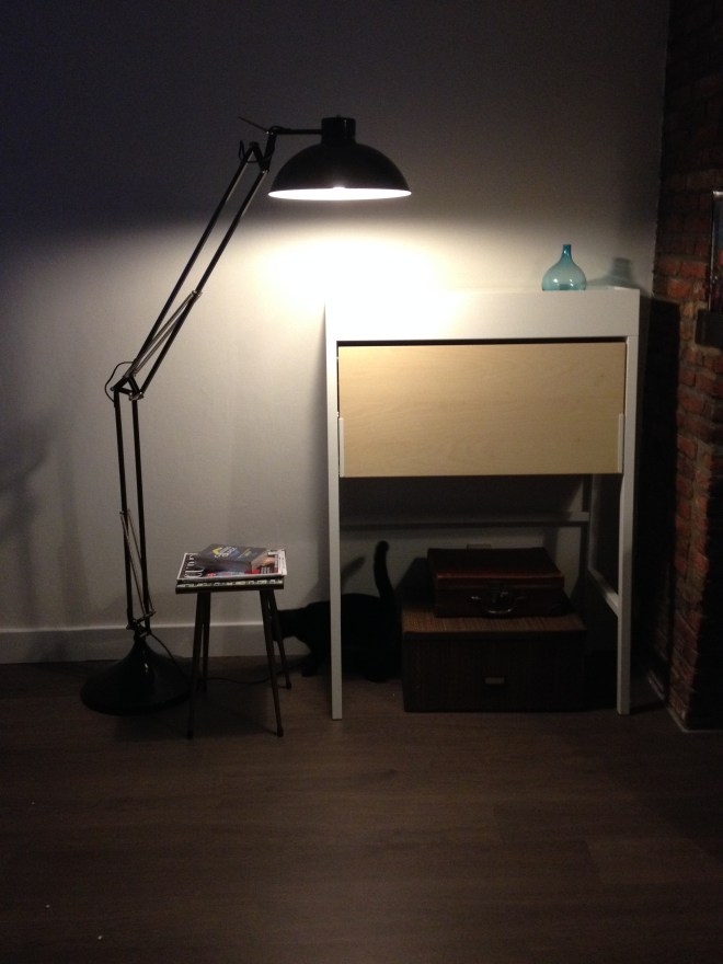 Excuses voor de donkere foto, hij is getrokken toen we net klaar waren met het in elkaar vijzen. 't Was dus al laat. 